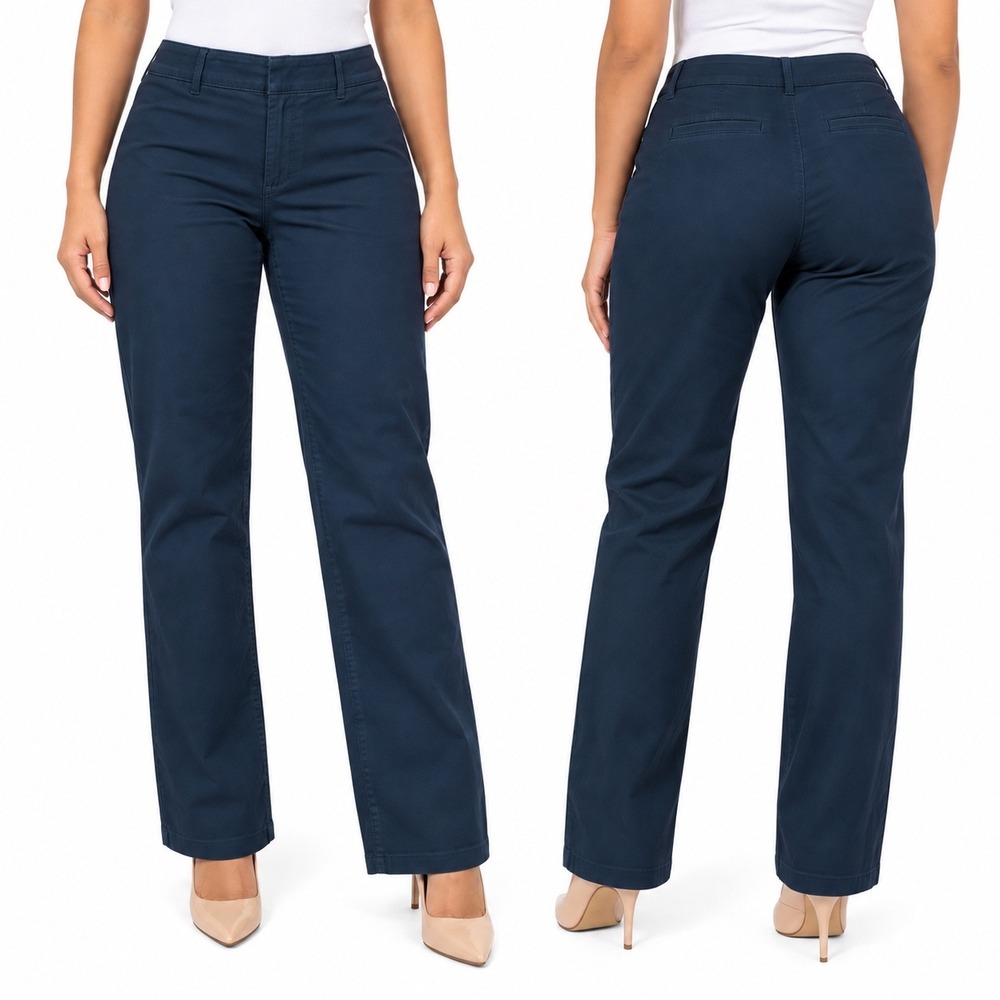 Loft Womens Navy Blue Straight Leg Chino Pants Size 10 Stretch Cotton Twill